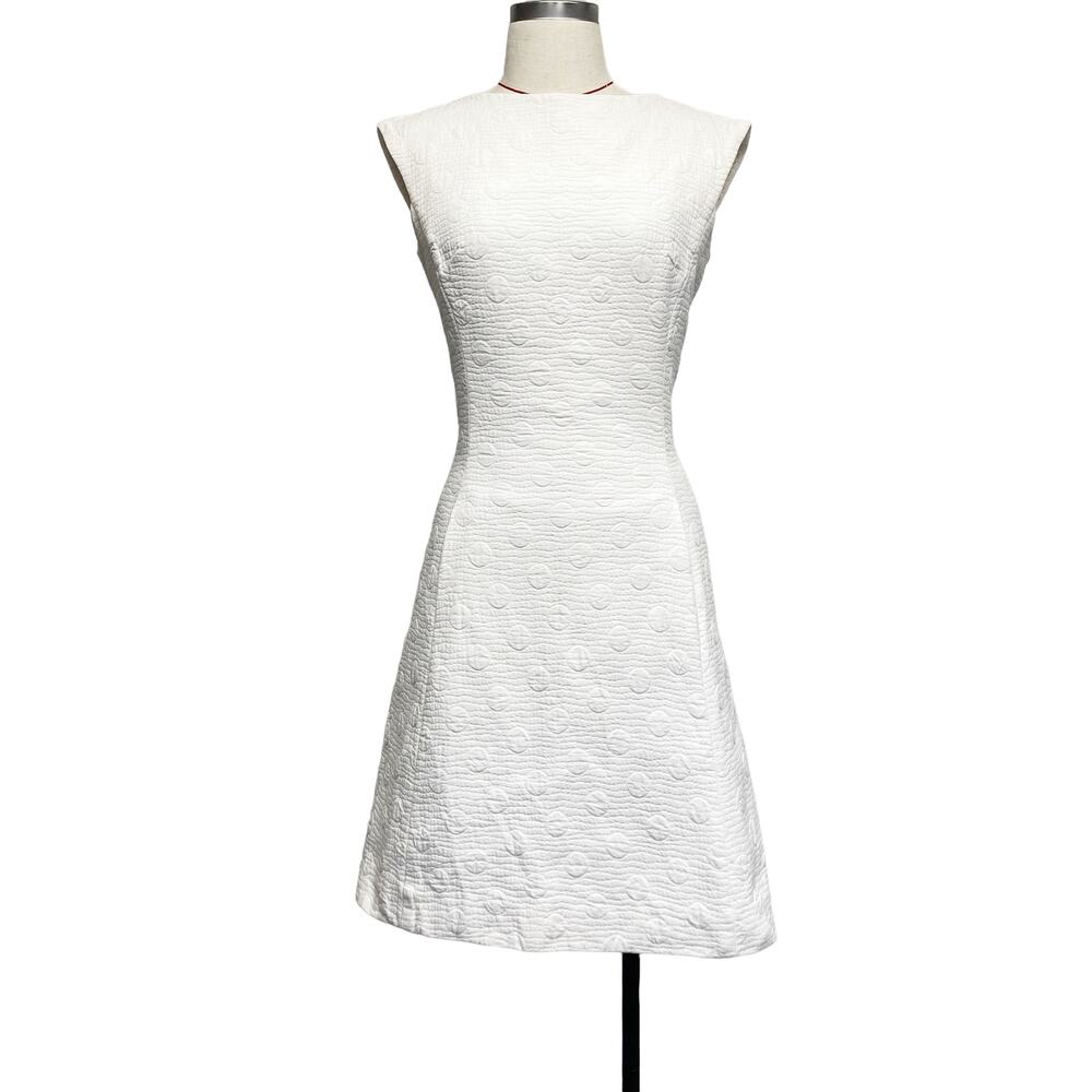 Vintage Neal McClintock Womens White Dot Textured Open Back Dress